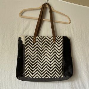 Myra Bag Black and White Chevron Tote